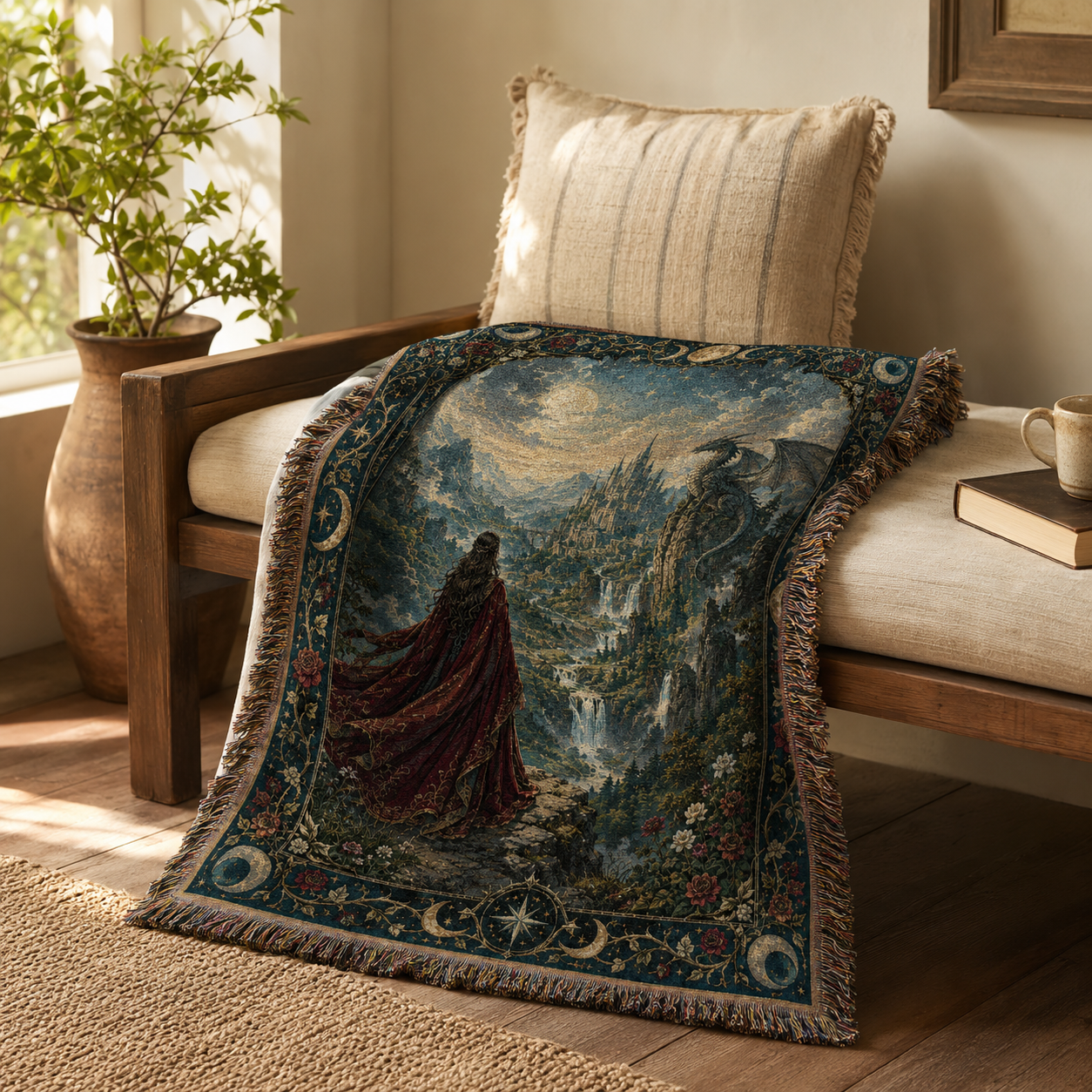 Moonbound Vale Dragon Woven Blanket