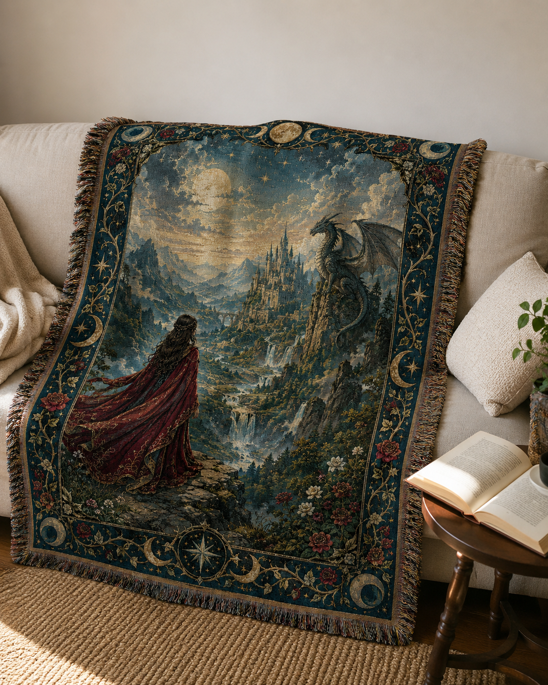 Moonbound Vale Dragon Woven Blanket